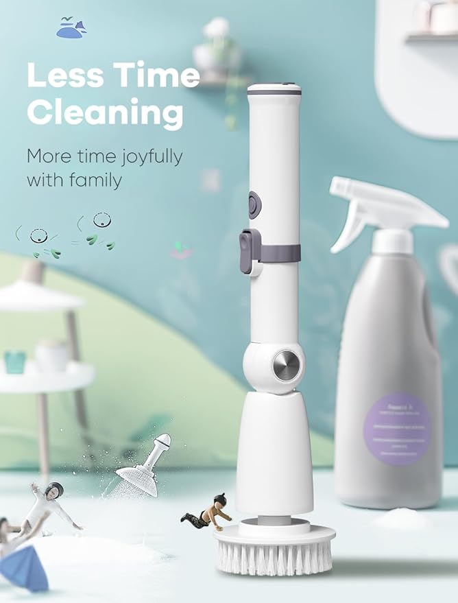 Electric Spin ScrubberFloor Shower Scrubber with Long Handle Power Scrubber Dual SpeedsCleaning Brush Cordless Scrub Brush with 3 Adjustable Angles8 Brush Heads for BathroomTile