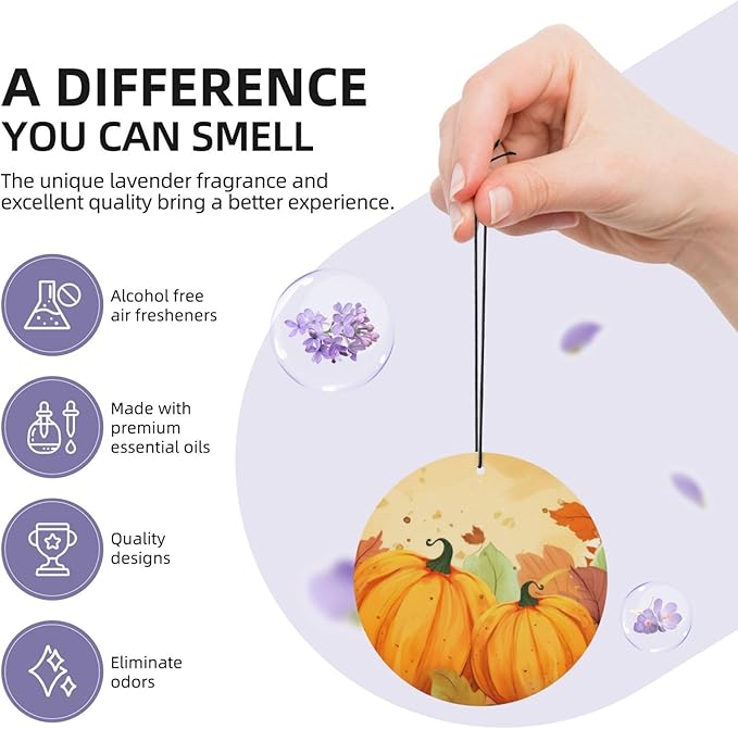 24 PCS Hanging Car Air Freshener Double Sided Autumn Pumpkins Automotive Interior Decor Thanksgiving Maple Leaf Car Essentials for Women Men Lavender Scented