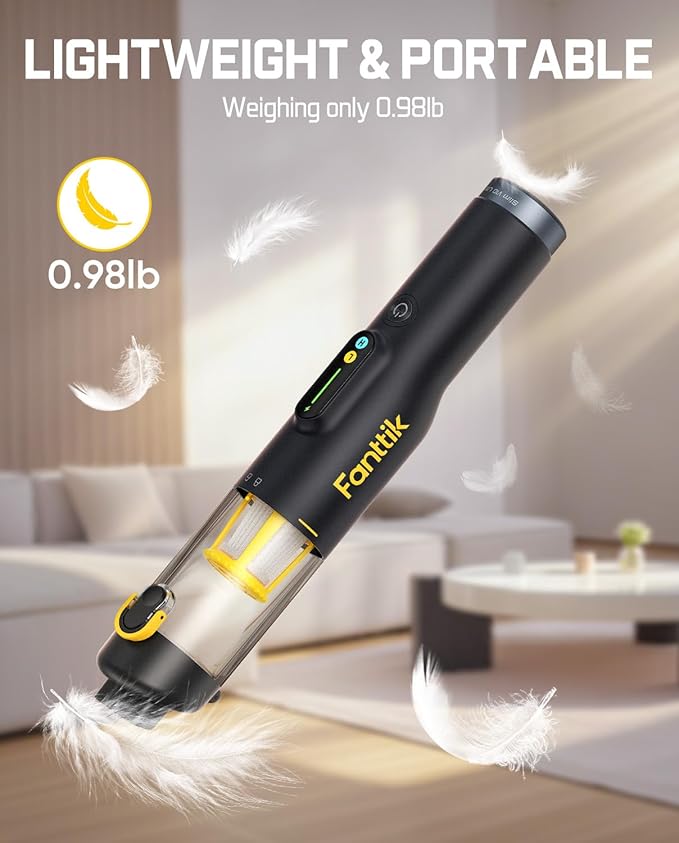 Fanttik Slim V10 Lite Cordless Handheld Vacuum 0.98lb Lightweight with All-in-One Base Design 12000Pa Suction &amp Smart LED Display Portable Mini Vacuum Cleaner for Kitchen Table Home Car
