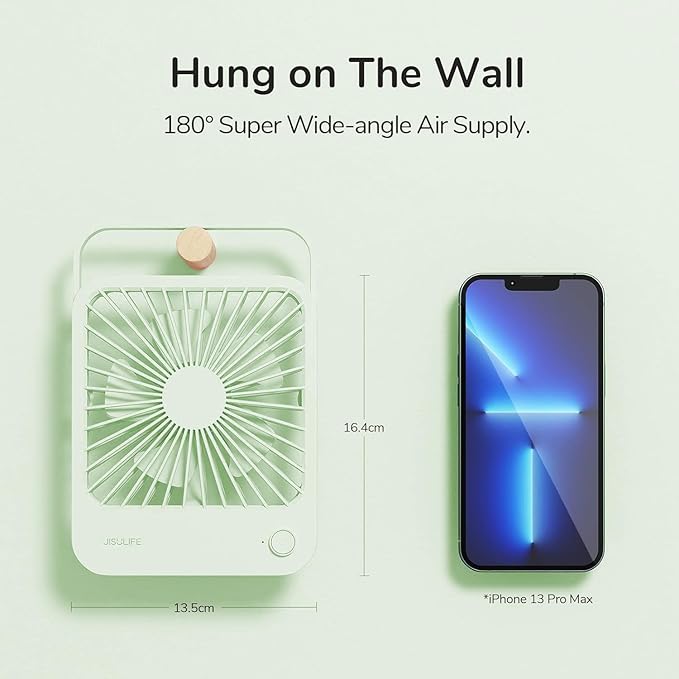 JISULIFE Desk Fan Battery Rechargeable 4500mAh 180°Foldable Portable Personal Fan 4 Speeds Adjustable Long Battery-life for Home Office Travel Outdoor Gifts for Women Men-Green