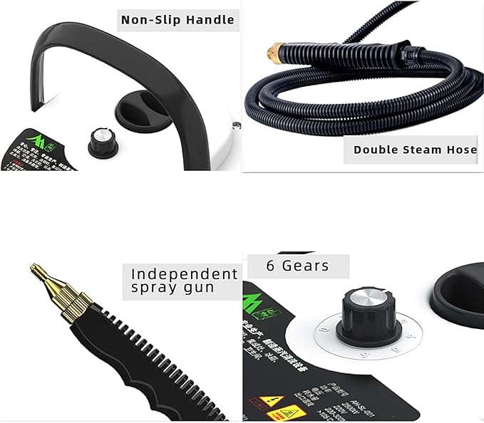 High Pressure Portable Handheld Steam Cleaner - 2500W High Temperature Cleaning Machine with Brush Heads for Effective Kitchen Bathroom and Furniture Cleaning