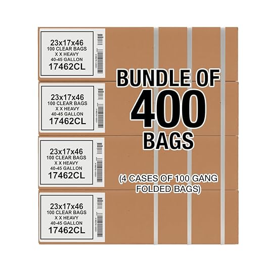 Aluf Plastics 40-45 Gallon 2 MIL Thick Clear Heavy Duty Trash Bags - 40 x 46 - Pack of 400 - For Recycling Kitchen Contractor &amp Outdoor