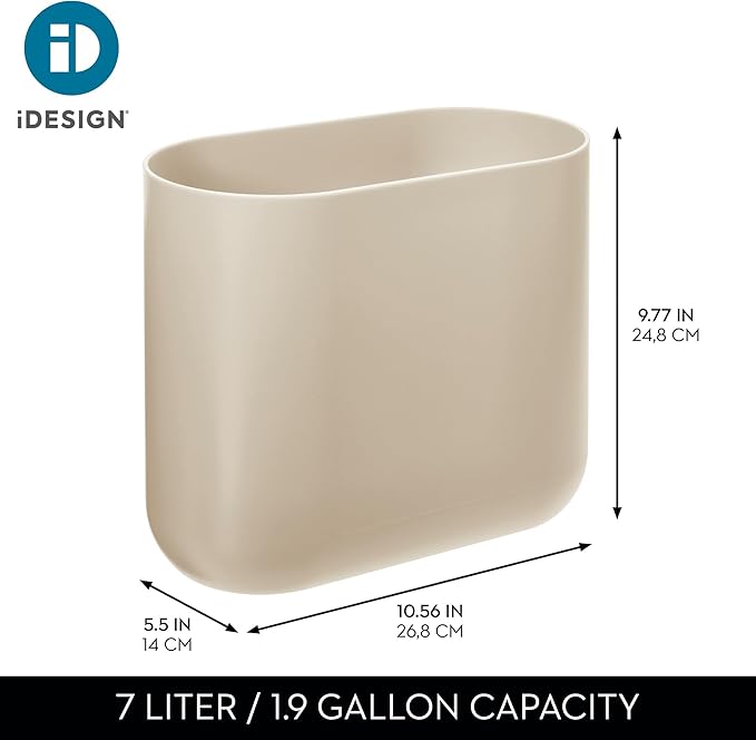 iDesign Small Slim Plastic Bathroom Trash Can Garbage Can for Bedroom Office Desk Dorm 2-Pack Brown