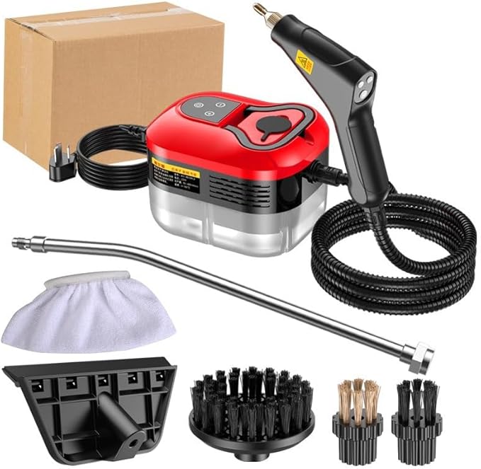 Handheld Steam Cleaner Auto Multi-Purpose Steam Cleaner 1200ML Water Tank 6 Speed Steam Output Adjustment Smart Hand Switch For Kitchen Bathroom Windows Car Interior (Black and red)