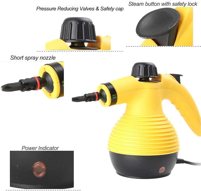 Mallofusa Portable Steam Cleaner Multi-Purpose Handheld Steam Cleaning Tool for Bathroom Kitchen Office Sofa Car Cleaning and Disinfecting No Chemicals Yellow