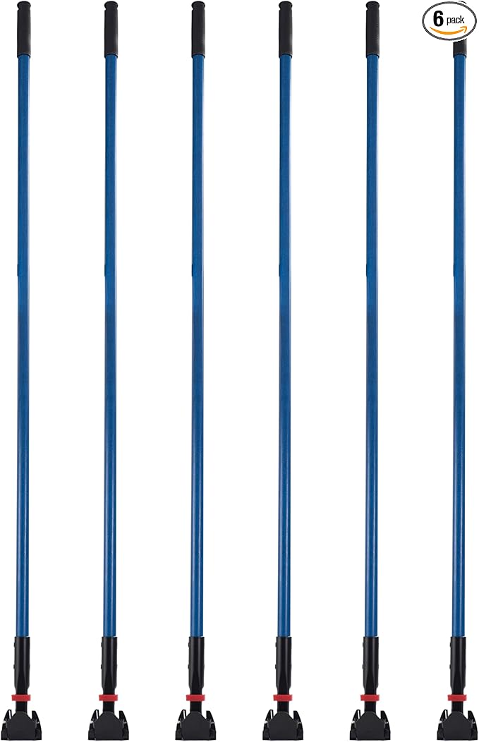 Matthew Cleaning Jaw Clamp Mop Handle Snap-On Fiberglass Dust Mop Handle for Floor Cleaning Gripper Holder with Clip-On Connector for Janitorial Supplies Commercial UseRestaurants 60 Inches Blue