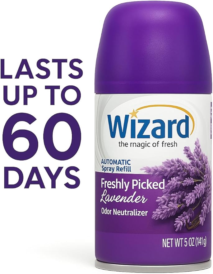 Wizard Automatic Spray Refill – Freshly Picked Lavender 5 oz (12 Pack) | Compatible with Air Wick Freshmatic &amp Glade Dispensers | Long Lasting Odor Neutralizer for Home &amp Office