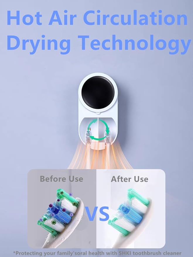Toothbrush Cleaner &amp Toothbrush Holder Cleaning and Air Drying LED Smart Screen Rechargeable Wall Mount Toothbrush Holder for Bathrooms