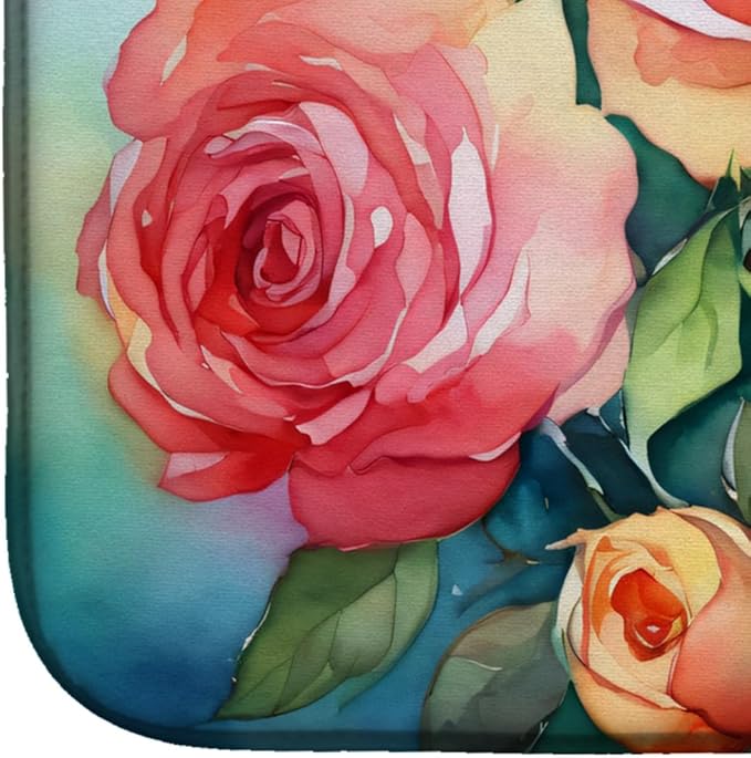 Caroline's Treasures DAC1701DDM Oklahoma Roses in Watercolor Dish Drying Mat Absorbent Dish Drying Mat Pad for Kitchen Counter Dish Drainer Mat for Countertop 14 x 21 Multicolor
