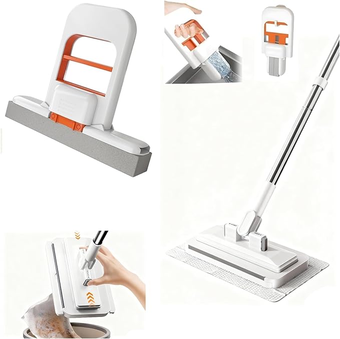 Snap Grip Mini Mop with a Mini Foldable Desktop Mop Zero-Touch Gap Dust Cleaner with 39in Stick &amp Locking Head Dry Wet Disposable Dust Mop for Kitchen Wall Bathroom Toilet Corners (Lazy Mops Set