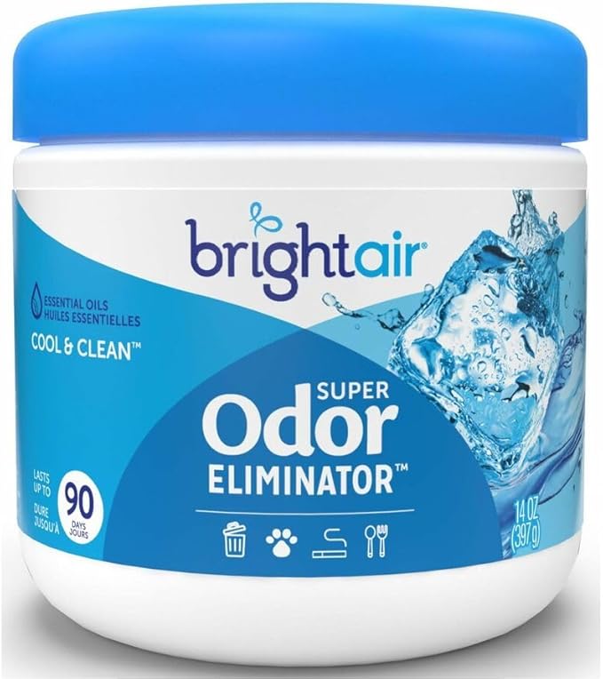 Bright Air 14 oz. Super Odor Eliminator For Medium-Size Spaces Cool &amp Clean Scent Case of 6Air Freshener Natural Essential Oils Lasts Up to 90 Days Each