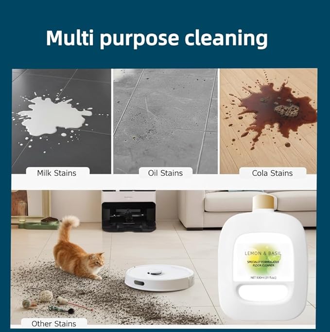 Floor Cleaning Solution Compatible With NARWAL Robot Vacuum And Mop Cleaner(Model Freo | Freo X Ultra). Residue &amp Streak Free.Deep Cleans For Multiple Hard Floors.LEMON &amp BASIL Scent(2 bottle)