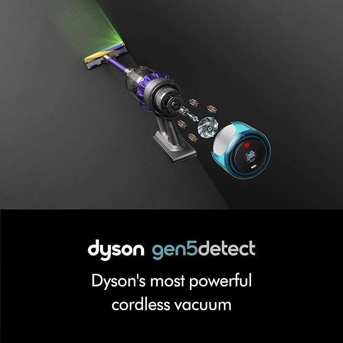 Dyson Gen5detect Cordless Vacuum 280AW 3 Power Modes Up to 70 Minutes² Illumination Reveals dust HEPA Filtration All Floor Types
