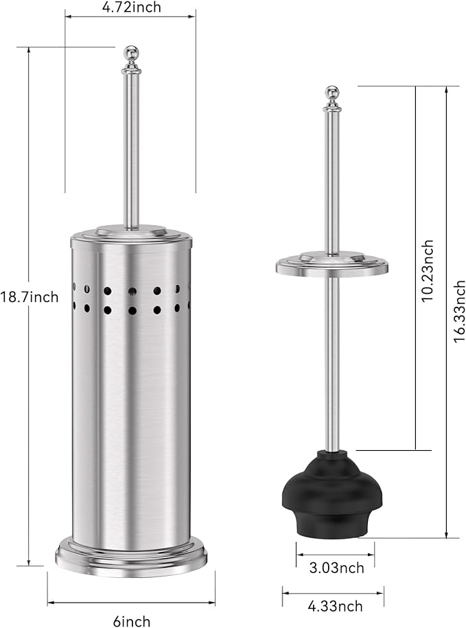 DOWRY Anti-Hand Off Toilet Plunger with Holder for BathroomPowerful Efficient Force Suction CupHeavy Duty Deep Cleaning Nickel