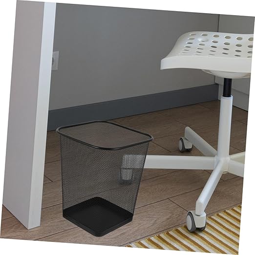 Toyvian 2pcs Mesh Design Square Wastebasket with Sturdy Iron Frame Black Wire Trash Cans for Household and Office Use Open Top Breathable Mesh Bins for and Easy Garbage Disposal