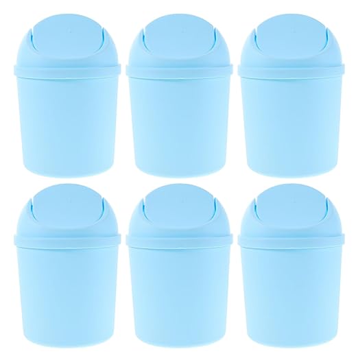ABOOFAN 6pcs Mini Wastebasket Trash Can Plastic Tiny Desktop Waste Garbage Bin with Swing Lid for Home Office Kitchen Vanity Tabletop Bathroom Bedroom
