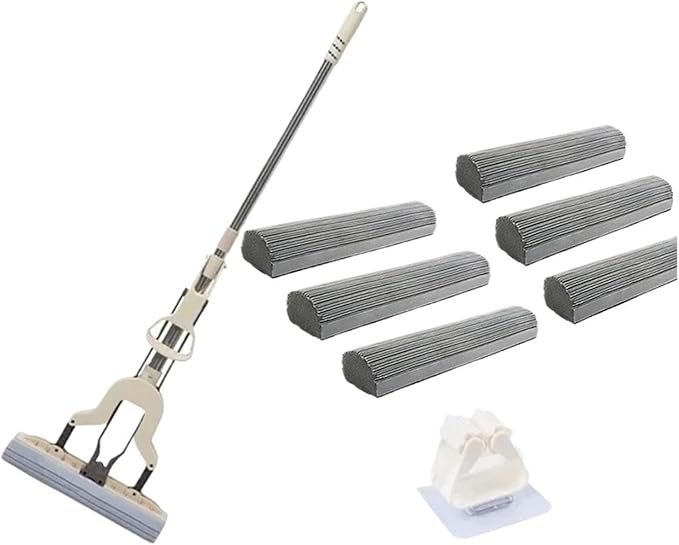 Squeeze Self-draining Collodion Mop Wood Floor Tiles Spin Household Cleaning Tools to Clean Walls and Ceilings(1Mmop 6head)