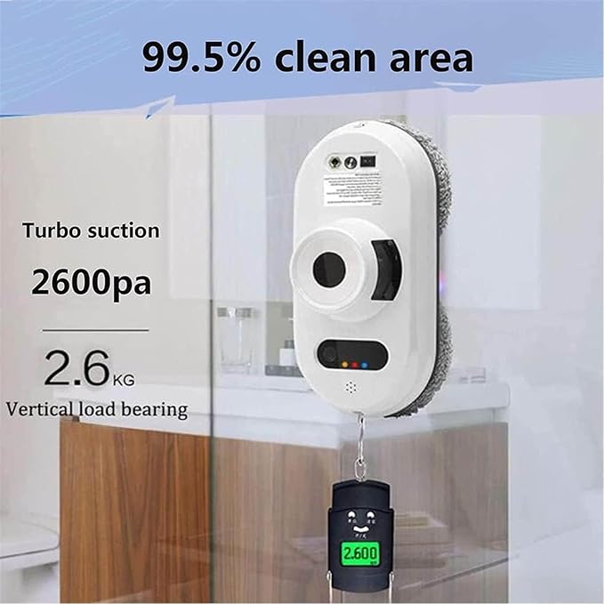 Window Cleaner Robot Two-Way Water Spray Smart Window Cleaner with 6000pa Strong Suction Glass Cleaning Automatic System &amp 3 Cleaning Modes for Windows/Tiles/Glass Door