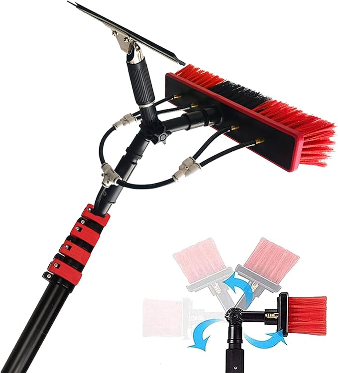 Glass Cleaning Brush Home Water Fed Telescopic Pole Kit Solar Panel Brush Rotating for Photovoltaic Panel12-36ft Extendable Window Cleaning Pole with Water Fed Telescopic Brush - Ideal Sola