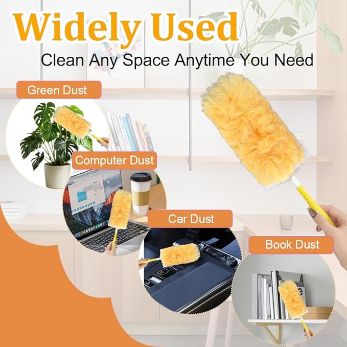 50 Count 360° Heavy Duty Duster Refills Unscented Disposable Dusters Refill Kit for Cleaning Dusting Furniture Blind Ceiling Fan with 1 Extension Retractable Pole + 1 Short Handle