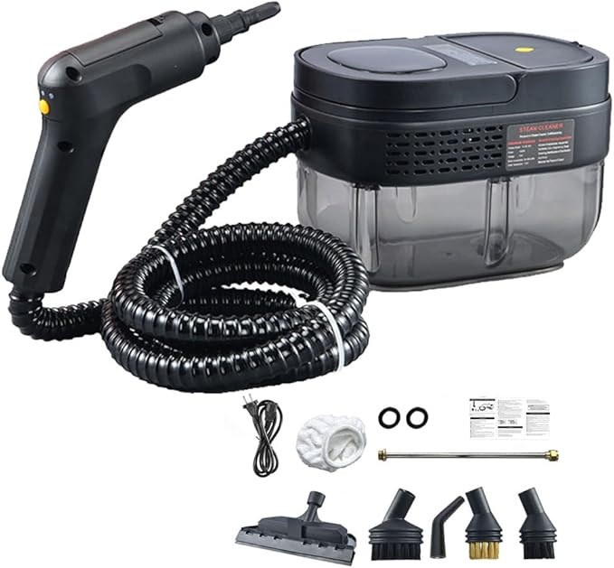 2500W Handheld Steam Cleaner Portable Steam Cleaner 1600ML 3 Gear Adjustable for Cleaning Upholstery Bathroom Grout and Tiles Car Detailing Black