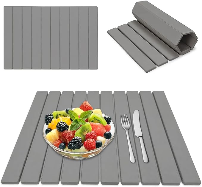Large Stone Dish Drying Mat for Kitchen Counter 24×16 Collapsible Quick Dry Stone Mat Kitchen Non-Slip Ultra Absorbent Diatomaceous Earth Mats For Any Kitchen CounterBowl Plate Cup Dishes