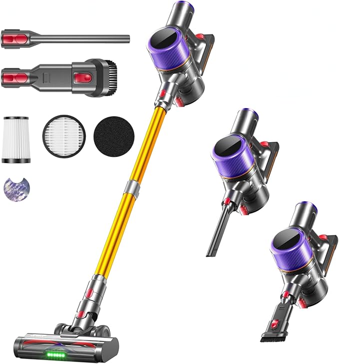 Cordless Vacuum Cleaner 650 W/55000 Pa/70 Mins Vacuum Cleaners for Homewith Touchscreen and Anti-Tangle Brush Vacuum Cleaner 1.5 L Dust Container 9-in-1 for Hard Floors Carpets and Pet Hair