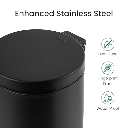 Cesun 1.2 Gallons Small Black Trash Can Bathroom Garbage Can with Lid and Foot Pedal Mini Round Wastebasket for Bathroom Bedroom Office 4.5 Liters / 1.2 Gallons Matte Black