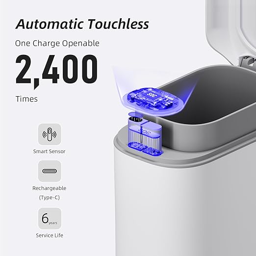 funest Rechargeable Bathroom Trash Can with 4 Gallon Trash Bags(75 Counts)