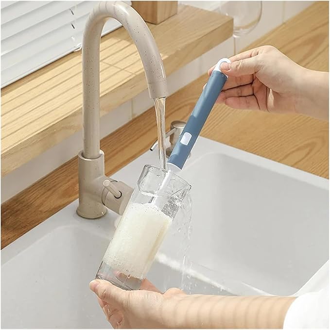 Removable Long Handle Soft Sponge Brush Kitchen Washing Cleaning Tool For Wineglass Bottle Glass Cup(White)