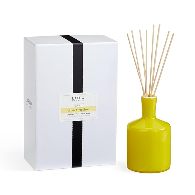 LAFCO New York Signature Reed Diffuser White Grapefruit - 15 oz - Up to 9 Months Fragrance Life - Reusable Hand Blown Glass Vessel - Natural Wood Reeds - Made in The USA