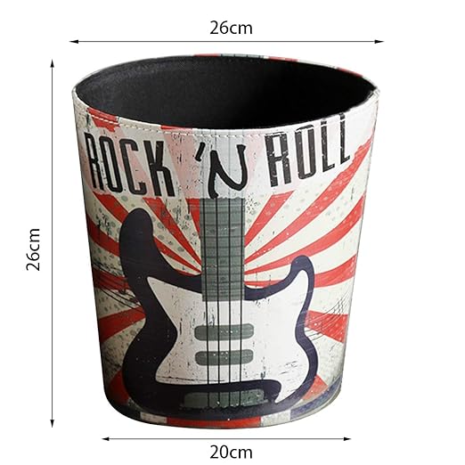 10L/2.64 Gallon Trash Can Decorative Waste Basket PU Leather Waste Paper Basket Waterproof Garbage Can for Bathroom Bedroom Office Kitchen and Living Room - Rock Guitar