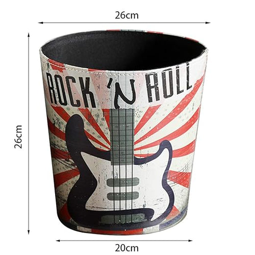 10L/2.64 Gallon Trash Can Decorative Waste Basket PU Leather Waste Paper Basket Waterproof Garbage Can for Bathroom Bedroom Office Kitchen and Living Room - Rock Guitar