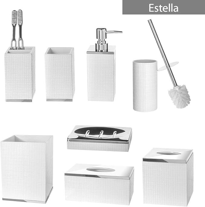 Creative Scents Estella Rectangle Tissue Box Cover - White Tissue Box Holder Rectangular - Decorative Tissue Holder for Bathroom - Elegant White Bathroom Accessories Decor