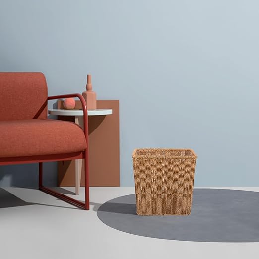 Woven Trash Can Narrow Gap Garbage Bin Simulation Wicker Storage Basket for Bathroom Kitchen Without Lid Compact Wastebasket for Home Organization