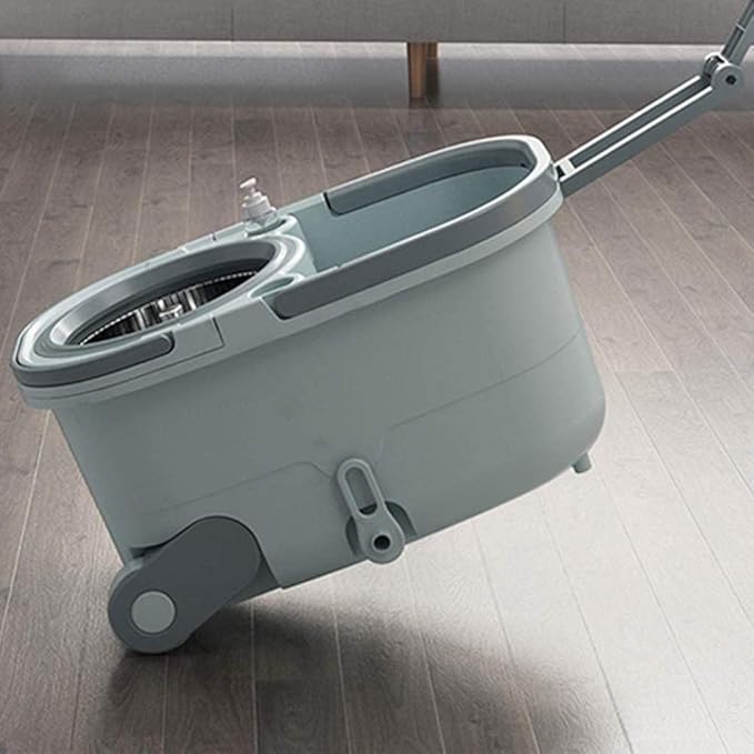 Microfiber Spin Mop &amp Bucket Floor Cleaning System Tool with Wheels Easy Wring Dryer Stainless Handle