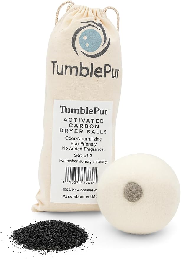 XL Wool Dryer Balls (3-Pack) with Activated Carbon – Odor Eliminating &amp Fragrance-Free Laundry Deodorizer Natural Fabric Softener Alternative Reusable Eco-Friendly Dryer Balls
