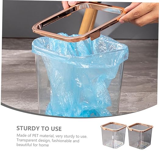 PRETYZOOM 2pcs Trash Can Sturdy Design Heavy-Duty Wastebasket for Kitchen Bathroom Office Garbage Bin Press Ring