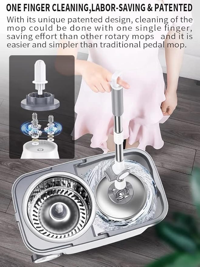 Spin Mop Bucket Deluxe 360 Spinning Floor Cleaning System with 6 Microfiber Replacement Head Refills62 Extended Handle4X Wheel for Home Cleaning