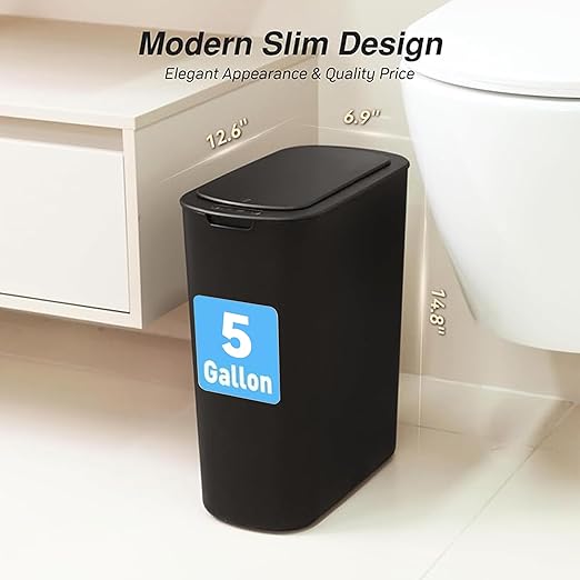 Automatic Bathroom Garbage Bin with Lid 5 Gallon Touchless Trash Bin Smart Electric Narrow Waterproof Trash Can for Toilet Office Kitchen Bedroom Living Room