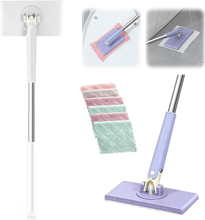 Snap Grip Mini MopCloth Changing Mini Mop 36 inch Lazy Automatic Gripping Zero Touch Grip-Mops Compatible with Swiffer &amp Face Towels 360 Rotating Mops (5 Cloths)
