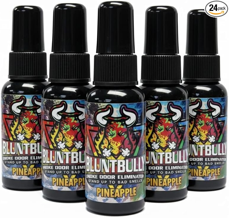 Blunt Bully Smoke Odor Eliminator (Pineapple) (24 Pack) Premium Oil Based Air Freshener Spray. Smoke Odor Eliminator for Home Bathroom Office &amp Car | Neutralizes Smoke Pet &amp Tough Odors