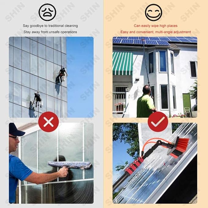 Window Cleaning Brush Window Cleaning Pole Window Cleaner Kit Water/Hose Fed Pole Photovoltaic and Solar Panels/Window Cleaning Pole Stret 7.2M (Stret 9M)