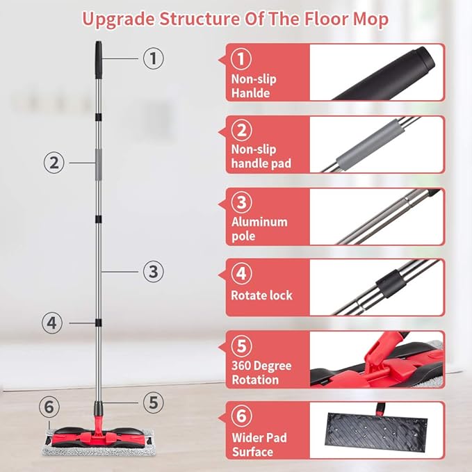 Microfiber Mops for Hardwood Floor Cleaning: MEXERRIS Flat Floor Mop with 4 Washable Pads 59 Adjustable Handle - Dust Dry Mops for Kitchen Bathroom Tile Laminate Wood Vinyl - Home Commercial Mop