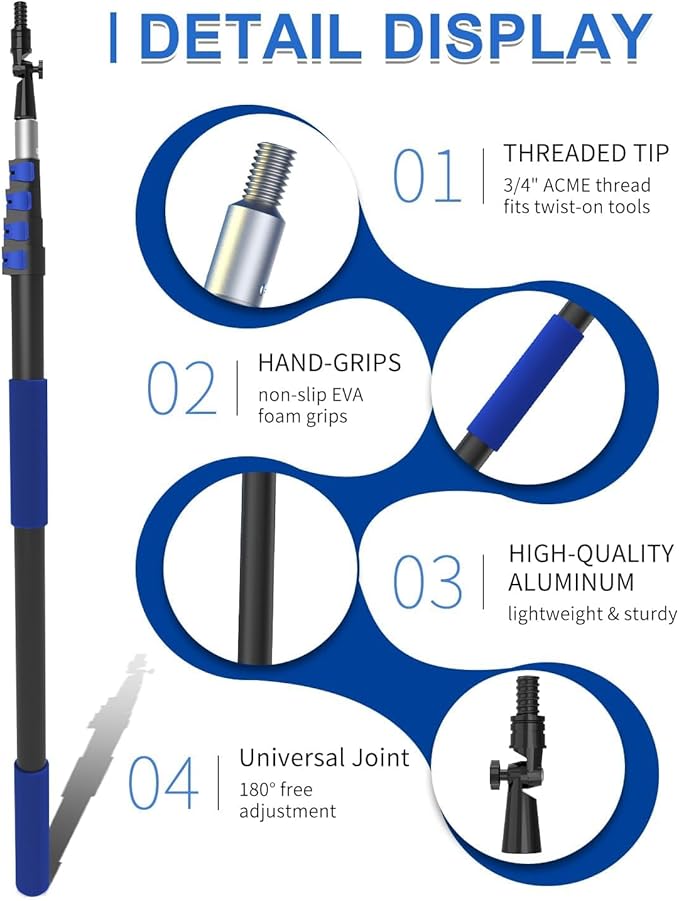 26 Foot High Reach Duster Kit with 5-20 ft Telescoping Extension Pole High Ceiling Duster Cobweb Duster Window Squeegee Feather Duster Outdoor &amp Indoor Extendable Duster Cleaning Kit