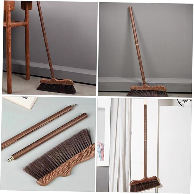 Wooden Outdoor Broom with Soft Bristles Long Handle Garden Scrub Broom for Deck Patio and Floor Cleaning Static Dust Brush for Home and Outdoor Use