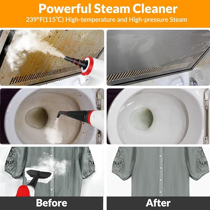 Handheld Pressurized Steam Cleaner with 12 pcs Accessories Portable Steamer for Cleaning Steam Cleaner for Home Use Steamer for Cleaning Car Furniture Floor Upholstery Grout and Tile Red