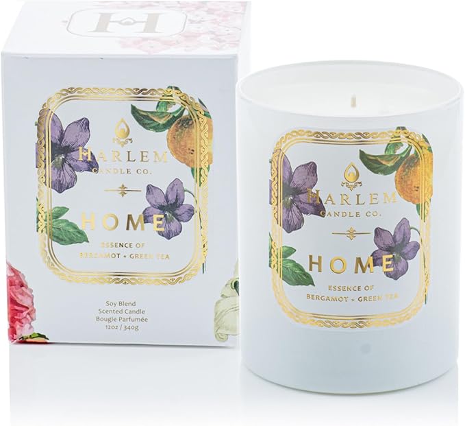 HARLEM CANDLE CO. Home - Luxury Scented Soy Candle 11 oz - 80-Hour Burn Time | Bergamot Jasmine Sandalwood Mandarin Orange and Green Tea Leaves | Scented Candles for Home