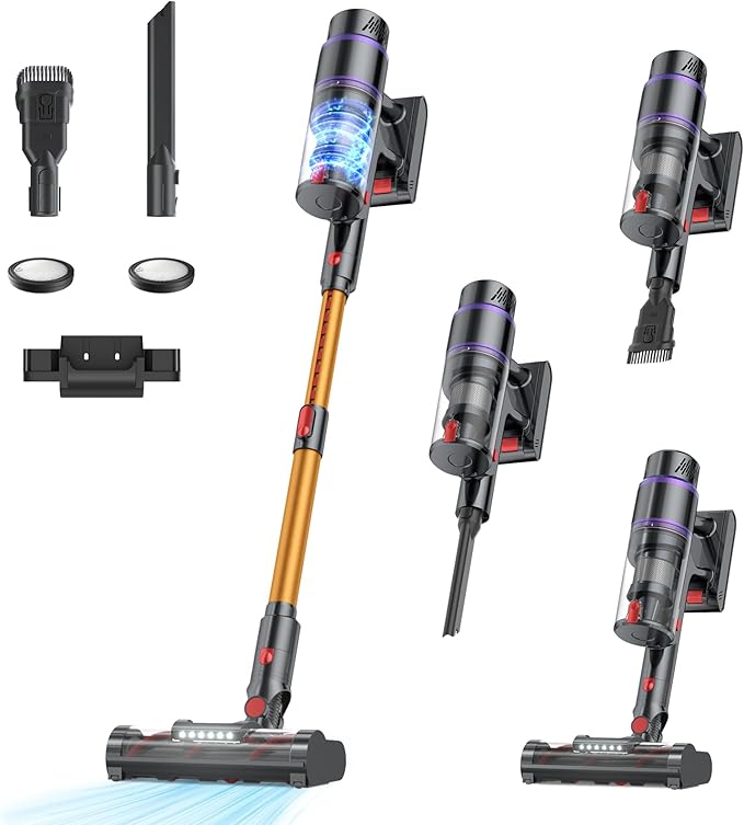Cordless Vacuum Cleaner 550W/50Kpa/70Mins Vacuum Cleaners for Home with Smart Auto Mode/LED Touch Display Self-Standing Cordless Stick Vacuum Rechargeable Vacuum Cleaner for Pet Hair/Carpet/Floors