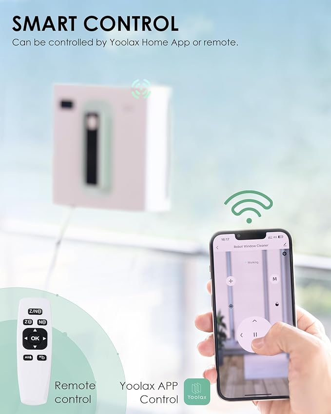 Yoolax Window Cleaning Robot Automatic Window Cleaner Robot with Dual Water Spray 3000Pa Suction Power Robotic Window Cleaner with App &amp Remote Control White